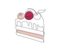 un morceau de gâteau dessiné avec une monoline, un dessin au trait, un contour. le logo de la confiserie, cafétéria vecteur