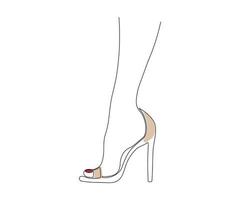 le pied d'une femme dans une sandale, des chaussures à talon dessinées avec une monoline, un dessin au trait, un contour. logo d'une femme, magasin de chaussures vecteur