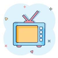 icône d'écran de télévision rétro de dessin animé de vecteur dans le style comique. ancien pictogramme d'illustration de concept de télévision. concept d'effet d'éclaboussure d'entreprise d'affichage de télévision.