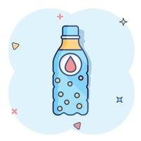 icône de bouteille d'eau dans le style comique. pictogramme d'illustration de dessin animé de vecteur de bouteille de soda en plastique. effet d'éclaboussure de concept d'entreprise d'eau liquide.