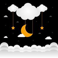 fais de beaux rêves. croissant de lune, nuages et étoiles sur fond de nuit noire. illustration vectorielle. vecteur