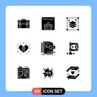 pack de 9 signes et symboles de glyphes solides modernes pour les supports d'impression Web tels que le coeur misc couches de données copier les éléments de conception vectoriels modifiables vecteur