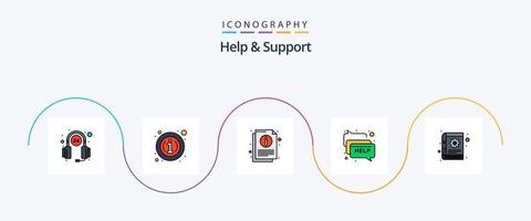 ligne d'aide et de support rempli pack d'icônes plat 5, y compris le contenu. message. Info. aider. discuter vecteur