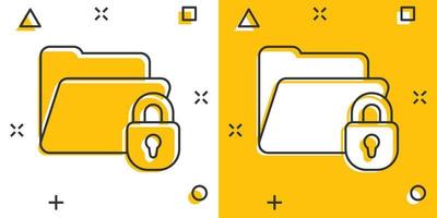 icône d'autorisation de dossier de fichiers dans le style comique. illustration vectorielle de dessin animé d'accès aux documents sur fond isolé. concept d'entreprise de signe d'effet d'éclaboussure d'archive secrète. vecteur