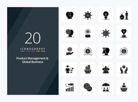20 icône de glyphe solide de gestion de produits et d'affaires mondiales pour la présentation vecteur