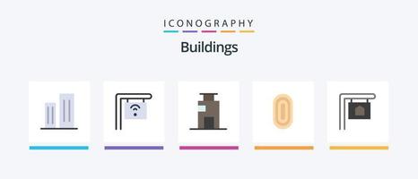 bâtiments plat 5 pack d'icônes comprenant un tapis. ornement. appartement. bâtiments. Bureau. conception d'icônes créatives vecteur