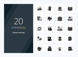 20 icône de glyphe solide d'apprentissage en ligne pour la présentation vecteur