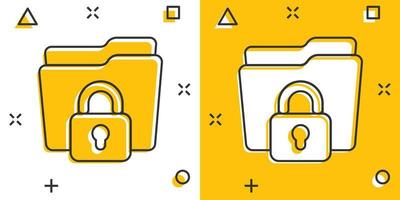 icône d'autorisation de dossier de fichiers dans le style comique. illustration vectorielle de dessin animé d'accès aux documents sur fond isolé. concept d'entreprise de signe d'effet d'éclaboussure d'archive secrète. vecteur