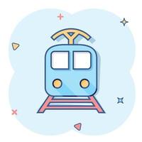 icône de transport de train de dessin animé de vecteur dans le style comique. pictogramme d'illustration de signe de train. concept d'effet d'éclaboussure d'entreprise de transport.