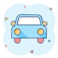 icône de voiture dans le style comique. pictogramme d'illustration de dessin animé de vecteur de voiture automobile. effet d'éclaboussure de concept d'entreprise automatique.