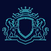 logo bleu clair classique 2 lion tenant et protégeant le bouclier de technologie de sécurité vecteur