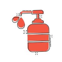 icône de désinfectant pour les mains dans le style comique. illustration de vecteur de dessin animé de bouteille antiseptique sur fond isolé. désinfecter le concept d'entreprise de signe d'effet d'éclaboussure de gel.