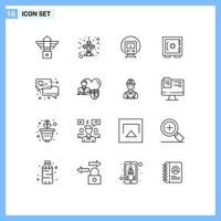 groupe de 16 contours signes et symboles pour message d'amour cortège sécurisé serrure de sécurité éléments de conception vectoriels modifiables vecteur