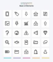 éléments d'interface utilisateur de base créatifs 25 pack d'icônes de contour tels que l'emplacement. boutique. La Flèche. loger. imeuble vecteur