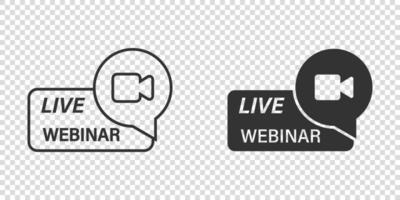 icône de webinaire en direct dans un style plat. illustration vectorielle de formation en ligne sur fond isolé. concept d'entreprise de signe de flux de conférence. vecteur