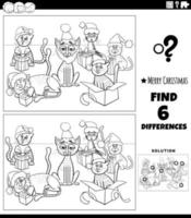 tâche de différences avec les chats sur la page de coloriage de noël vecteur