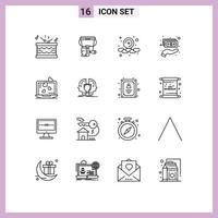 ensemble de 16 symboles d'icônes d'interface utilisateur modernes signes pour ordinateur portable coeur ajouter de l'argent éléments de conception vectoriels modifiables à la main vecteur