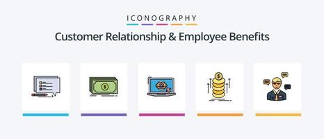 relation client et ligne d'avantages sociaux remplie de 5 icônes, y compris la nourriture. médical. goûter. théâtre. présentation. conception d'icônes créatives vecteur