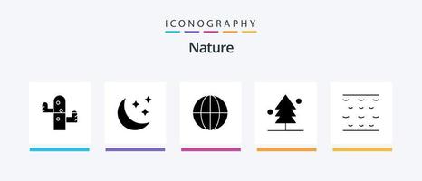 pack d'icônes glyphe nature 5, y compris les vagues. mer. la terre. arbre. jardin. conception d'icônes créatives vecteur