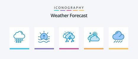 pack d'icônes bleu météo 5, y compris le soleil. nuageux. Soleil. nuage. la météo. conception d'icônes créatives vecteur