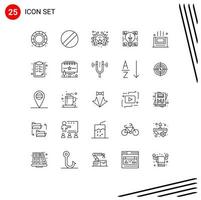 ensemble de 25 symboles d'icônes d'interface utilisateur modernes signes pour les éléments de conception vectoriels modifiables de bain de salle créative de papier scolaire vecteur