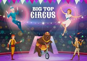 acrobates de cirque, jongleur et animaux sur l'arène vecteur