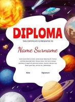 Diplôme d'astronaute pour enfants avec des planètes de l'espace galaxie vecteur