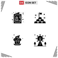 pack de 4 glyphes solides créatifs de gâteau de carte inviter investissement dessert éléments de conception vectoriels modifiables vecteur