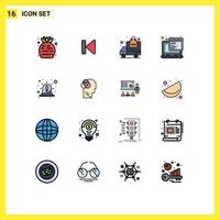 interface mobile ligne remplie de couleurs plates ensemble de 16 pictogrammes de script d'alerte commencer javascript commander éléments de conception vectoriels créatifs modifiables vecteur