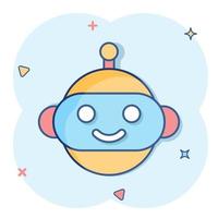 icône de chatbot robot mignon dans le style comique. pictogramme d'illustration de dessin animé de vecteur d'opérateur de bot. effet d'éclaboussure de concept d'entreprise de personnage de chatbot intelligent.