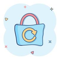 icône de sac écologique dans le style comique. illustration de vecteur de dessin animé ecobag sur fond blanc isolé. concept d'entreprise de signe d'effet splash shopper réutilisable.