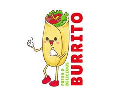 savoureuse cuisine de rue mexicaine. nourriture mexicaine burrito. burritos frais et savoureux. vecteur de burrito mignon montrant le pouce vers le haut