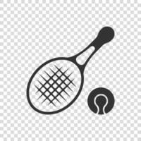 icône de raquette de tennis dans un style plat. illustration vectorielle de raquette de jeu sur fond isolé. concept d'entreprise de signe d'activité sportive. vecteur