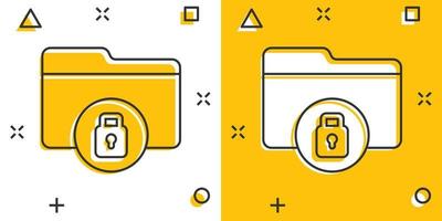 icône d'autorisation de dossier de fichiers dans le style comique. illustration vectorielle de dessin animé d'accès aux documents sur fond isolé. concept d'entreprise de signe d'effet d'éclaboussure d'archive secrète. vecteur