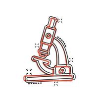 icône de microscope dans le style comique. illustration de vecteur de dessin animé de loupe de laboratoire sur fond isolé. concept d'entreprise de signe d'effet d'éclaboussure d'instrument de biologie.