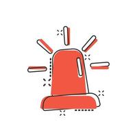 icône d'alarme d'urgence dans le style comique. illustration de vecteur de dessin animé de lampe d'alerte sur fond isolé. concept d'entreprise de signe d'effet d'éclaboussure d'urgence de la police.
