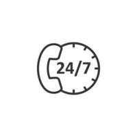service téléphonique 24 7 icône de style plat. illustration vectorielle de conversation téléphonique sur fond blanc isolé. concept d'entreprise de contact hotline. vecteur
