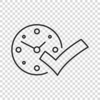 icône de coche d'horloge dans un style plat. illustration vectorielle d'approbation de minuterie sur fond blanc isolé. confirmer le concept d'entreprise. vecteur