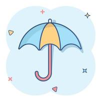 icône de parapluie dans le style comique. illustration de dessin animé de vecteur de parasol sur fond blanc isolé. effet d'éclaboussure du concept d'entreprise ombelle.