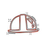 icône de casque de construction dans le style comique. illustration vectorielle de dessin animé de bouchon de sécurité sur fond isolé. concept d'entreprise de signe d'effet d'éclaboussure de chapeau de travailleur. vecteur