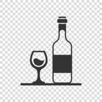 verre à vin et icône de bouteille dans un style plat. illustration vectorielle de champagne boisson sur fond isolé. concept d'entreprise de signe de boisson cocktail. vecteur