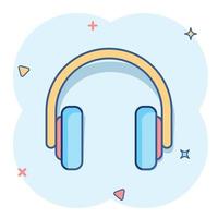 icône de casque casque dans le style comique. pictogramme d'illustration de dessin animé de vecteur de casque. effet d'éclaboussure de concept d'entreprise de gadget audio.