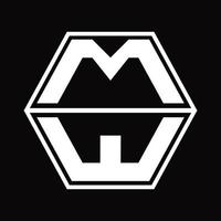 monogramme de logo mw avec modèle de conception de haut en bas en forme d'hexagone vecteur