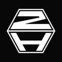 monogramme du logo zh avec modèle de conception de haut en bas en forme d'hexagone vecteur