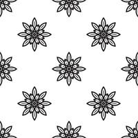 mandala conçoit un motif sans couture noir et blanc. motif monochrome tribal abstrait sans soudure. texture ethnique dessinée à la main. illustration vectorielle. vecteur