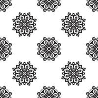 modèle sans couture de fleur de mandala noir et blanc. texture ethnique dessinée à la main. illustration vectorielle dans des tons monochromes. vecteur