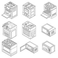 contour vectoriel du jeu d'icônes de four