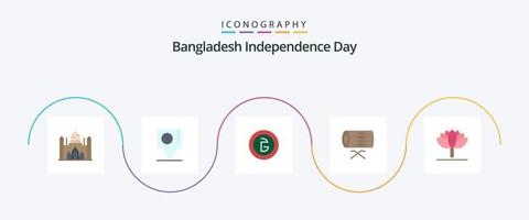 pack d'icônes plat 5 de la fête de l'indépendance du bangladesh, y compris st. irlandais. Bangladesh. instrument. argent vecteur