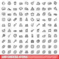 Ensemble de 100 icônes de fromage, style de contour vecteur