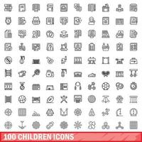 Ensemble de 100 icônes d'enfants, style de contour vecteur